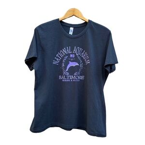 National Aquarium Baltimore Maryland Black T-Shirt Purple Dolphin Women XL Boxy